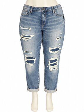 Silver Jeans Co Boyfriend Jeans Plus Size 22 NWT Distressed Mid Rise Slim Leg 29